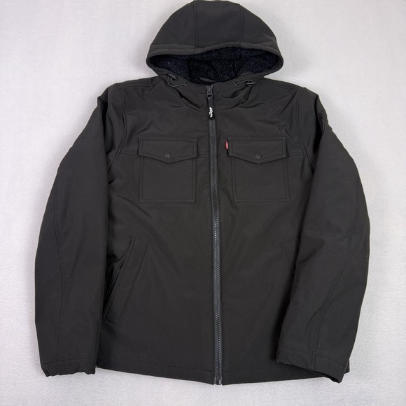 Levi's Other - Levi's Men's Black Sherpa Lined Softshell Hooded Jacket Size Medium